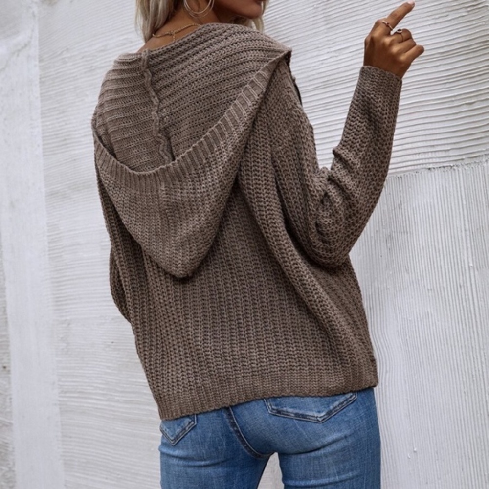 Camel Oversized Hoodie Cardigan Knit - Picture 4 of 4